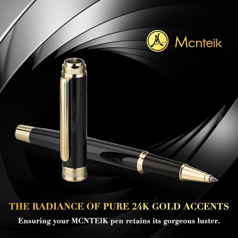 MCNTEIK 317 Rollerball - Stunning Luxury Black Lacquer Pen with 24K Gold Finish, Schmidt Black Ink Refill, Best Gift Set for Men & Women, Executive Office, Christmas, Nice Classic Pens-Black - Image 4